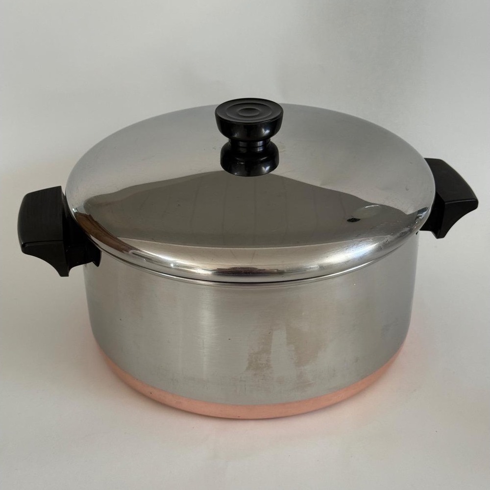 Vintage Revere Ware 4.5 Qt Stock Pot Copper Clad Bottom Lid Clinton IL USA 91e